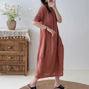 Simple Linen Henley Dress Loose Cocoon Dress