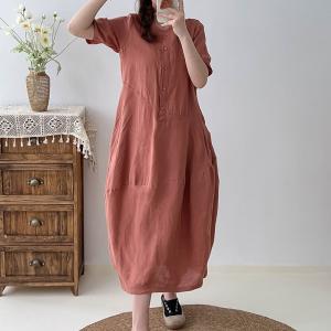 Simple Linen Henley Dress Loose Cocoon Dress