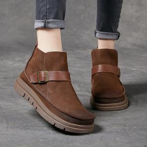Buckle Strap Low Heels Ankle Boots British Chelsea Boots