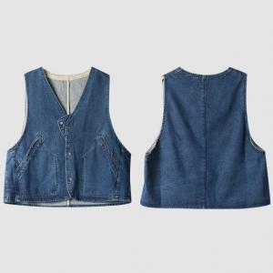 Oversized V-Neck Denim Jean Vest 90s Denim Waistcoat