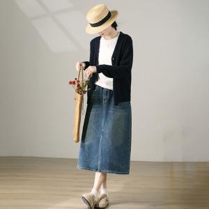 Ulzzang Style Front Slit Skirt Stone Wash Jean Skirt