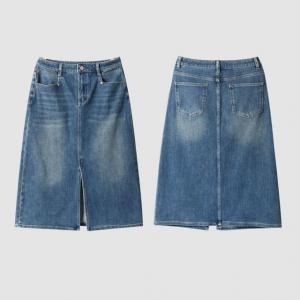 Ulzzang Style Front Slit Skirt Stone Wash Jean Skirt