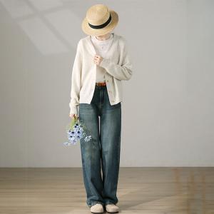 90s Fashion Floor-Length Jeans Ladies Stone Wash Jeans