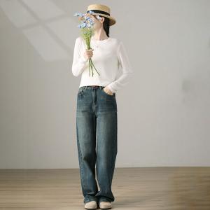 90s Fashion Floor-Length Jeans Ladies Stone Wash Jeans