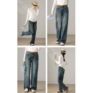 90s Fashion Floor-Length Jeans Ladies Stone Wash Jeans