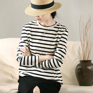 Black Horizontal Striped T-shirt Basic Long Sleeves Tee