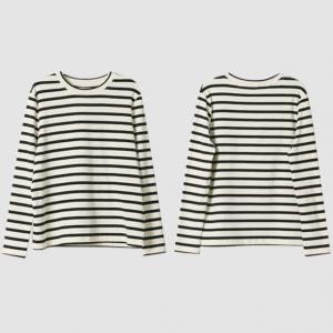 Black Horizontal Striped T-shirt Basic Long Sleeves Tee