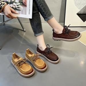 British Style Leather Footwear Low Heels Tied Casual Shoes