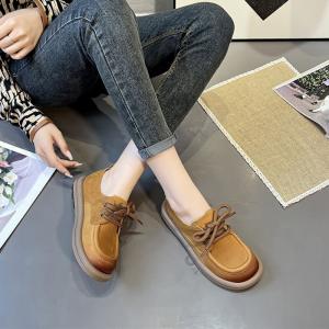 British Style Leather Footwear Low Heels Tied Casual Shoes