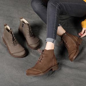 Chunky Low Heels Martin Boots Womens Leather Ankle Boots