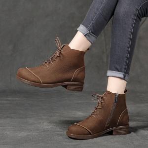 Chunky Low Heels Martin Boots Womens Leather Ankle Boots