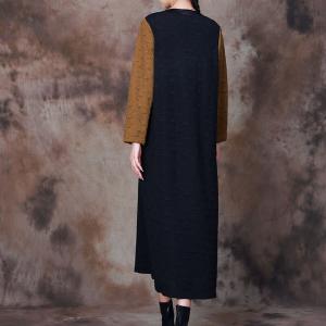 Color Block V-neck Long Sleeves Jersey Dress