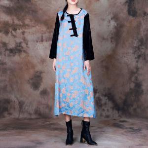 Qipao Buttons Glittering Jacquard Dress Azure Elegant Dress