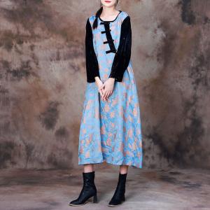 Qipao Buttons Glittering Jacquard Dress Azure Elegant Dress