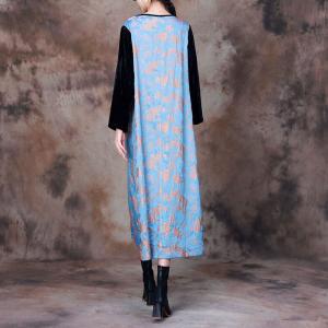 Qipao Buttons Glittering Jacquard Dress Azure Elegant Dress