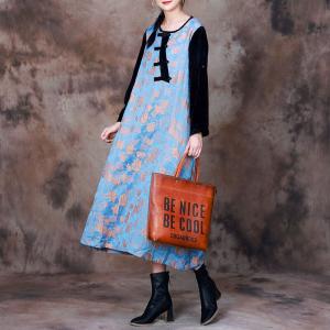 Qipao Buttons Glittering Jacquard Dress Azure Elegant Dress