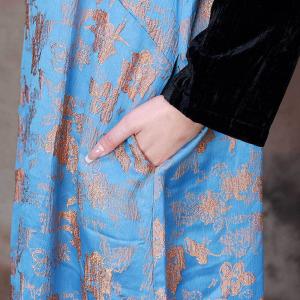 Qipao Buttons Glittering Jacquard Dress Azure Elegant Dress