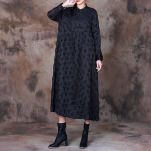 Mandarin Collar Flowers Elegant Dress Jacquard Abaya Dress