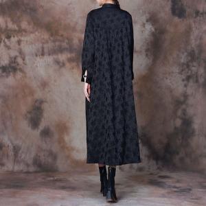 Mandarin Collar Flowers Elegant Dress Jacquard Abaya Dress