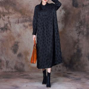 Mandarin Collar Flowers Elegant Dress Jacquard Abaya Dress