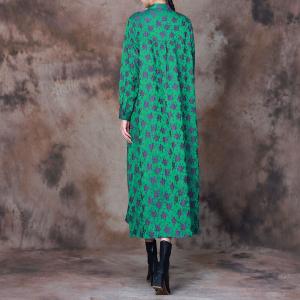 Mandarin Collar Flowers Elegant Dress Jacquard Abaya Dress