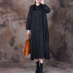 Silky Jacquard Shirt Dress Long Sleeves Elegant Long Cardigan