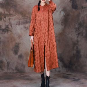 Silky Jacquard Shirt Dress Long Sleeves Elegant Long Cardigan