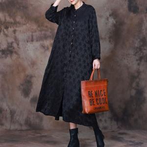 Silky Jacquard Shirt Dress Long Sleeves Elegant Long Cardigan