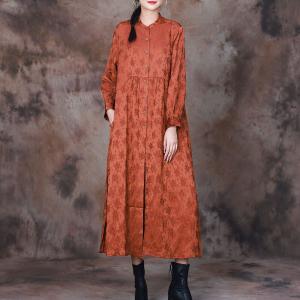 Silky Jacquard Shirt Dress Long Sleeves Elegant Long Cardigan