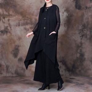 Asymmetrical Long Vest with Pleated Wide Leg Pants Sets