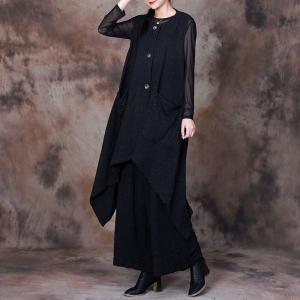 Asymmetrical Long Vest with Pleated Wide Leg Pants Sets