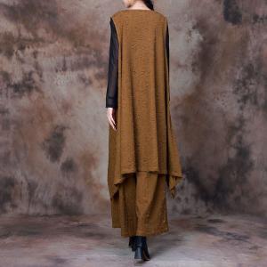 Asymmetrical Long Vest with Pleated Wide Leg Pants Sets