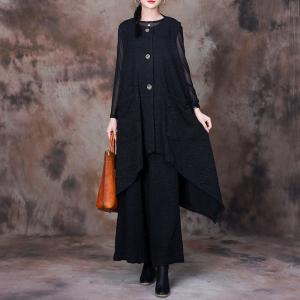 Asymmetrical Long Vest with Pleated Wide Leg Pants Sets