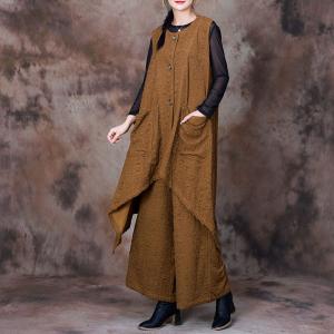 Asymmetrical Long Vest with Pleated Wide Leg Pants Sets