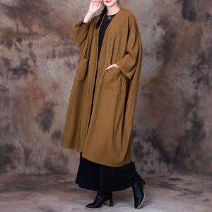 Mid-Calf Plus Size Cardigan Pleated Sweater Outerwear