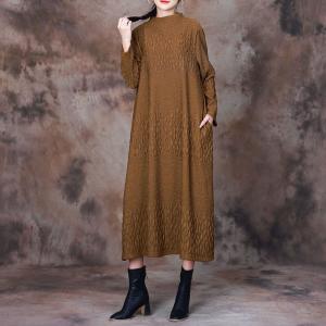 Monochrome Style Loose Fisherman Sweater Dress with Mock Neck