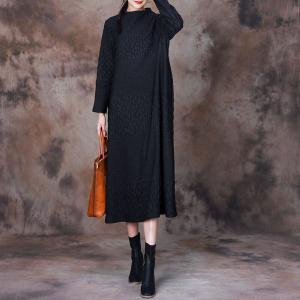 Monochrome Style Loose Fisherman Sweater Dress with Mock Neck