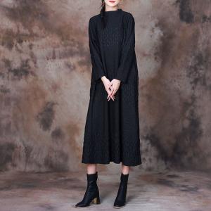 Monochrome Style Loose Fisherman Sweater Dress with Mock Neck