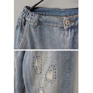 Patchwork and Embroidery Jeans Light Wash Ripped Jeans