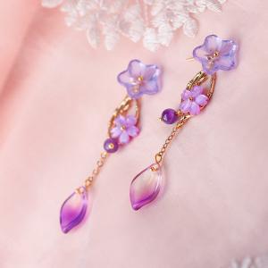 Flowers Glass Purple Earrings Amethyst Long Earrings