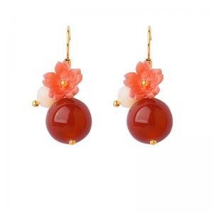 Red Agate Bead Earring Flowers Glass Hanfu Earrings