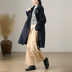 Copenhagen Style Midi Length Denim Trench Coat with Stand Collar