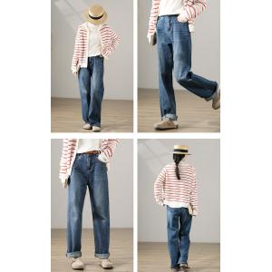 Straight Legs Long High Rise Jeans Soft Classic Mom Jeans