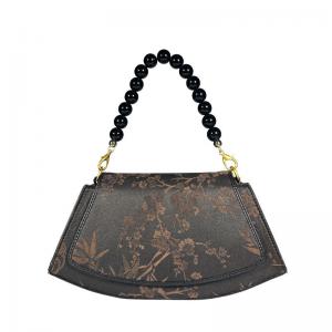 Beading Handle Chinese Fan Bag Printed Mulberry Silk Designer Bag