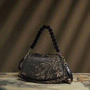 Beading Handle Chinese Fan Bag Printed Mulberry Silk Designer Bag