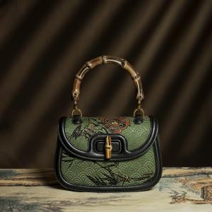 Bamboo and Flowers Green Qipao Saddle Bag