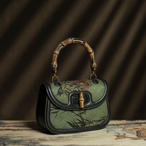 Bamboo and Flowers Green Qipao Saddle Bag