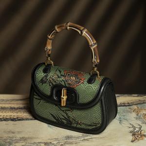 Bamboo and Flowers Green Qipao Saddle Bag