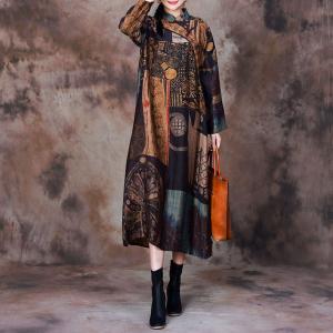 Mandarin Neck Folk Eastern Dress Loose Side Slit Dress