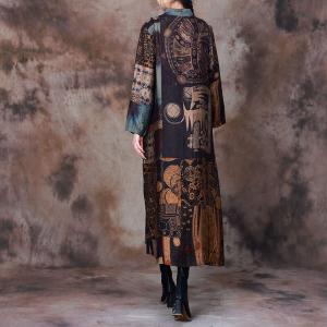 Mandarin Neck Folk Eastern Dress Loose Side Slit Dress